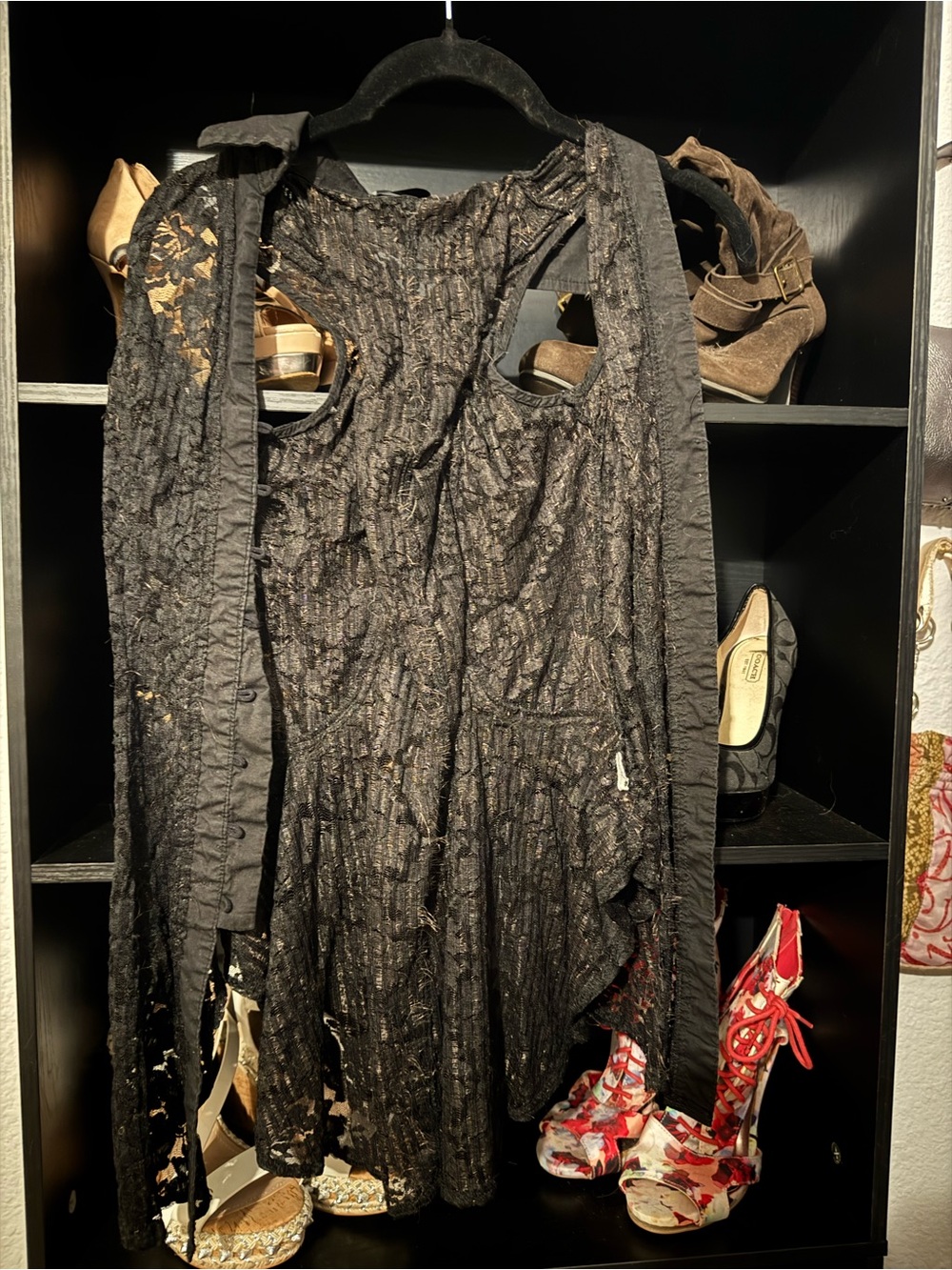 Olivers Black Lace-Texture Layered Cardigan